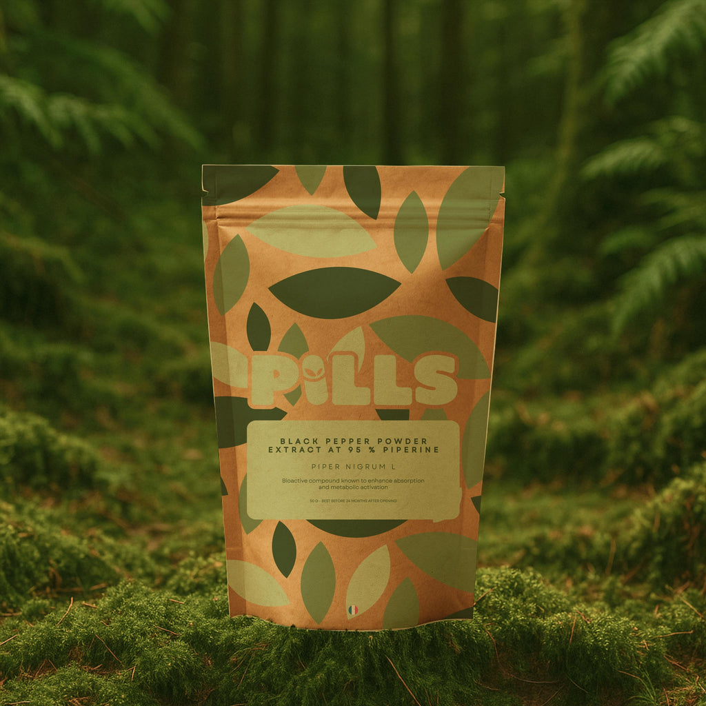 Piperine • Extract powder 95%, non-encapsulated • Digestion, bioavailability, natural absorption • 12g 25g 50g
