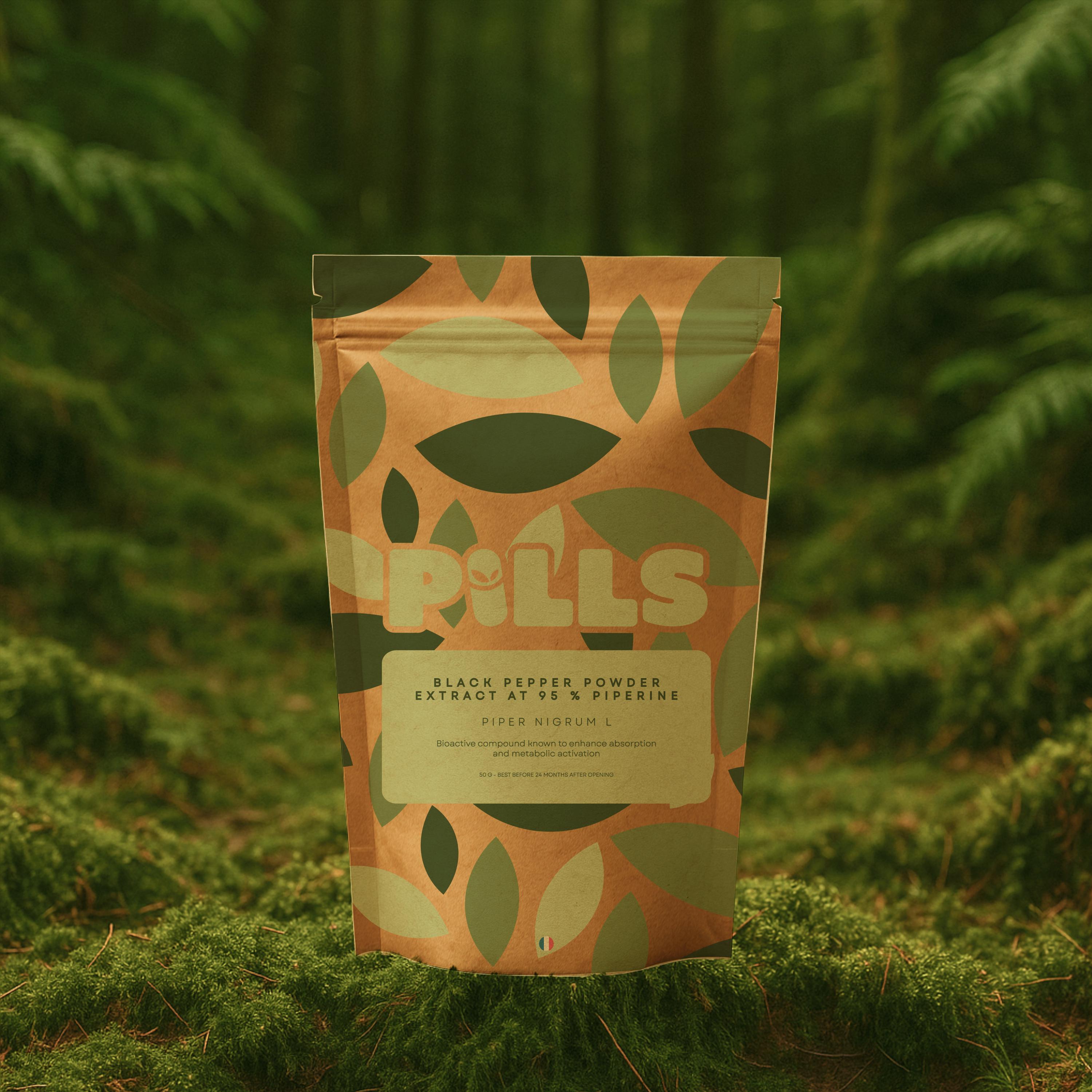 Piperine • Extract powder 95%, non-encapsulated • Digestion, bioavailability, natural absorption • 12g 25g 50g